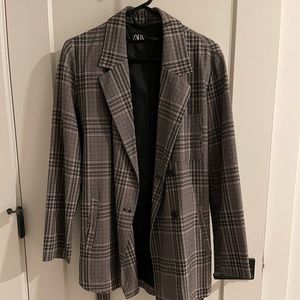 Zara | Plaid Blazer Jacket with Tie Waist